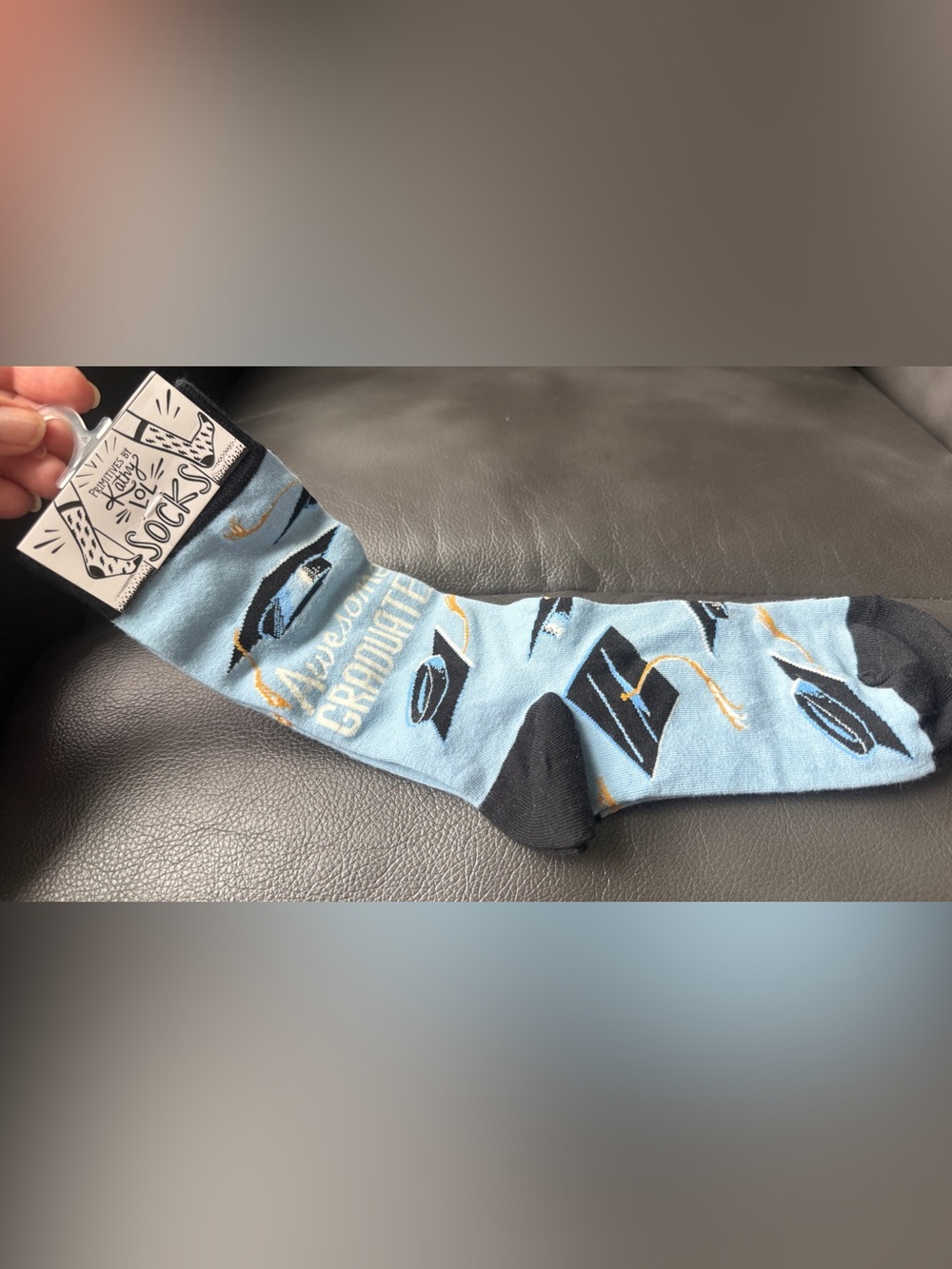 Primitives by Kathy Light Blue Graduation Crew Socks with Black Accents